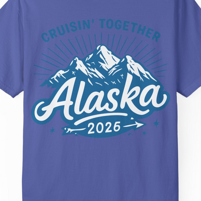 Alaska Cruise Mountains Adventure Shirt Comfort Colors T-Shirt – Periwinkle – Alaska Cruise Shirts Close Up