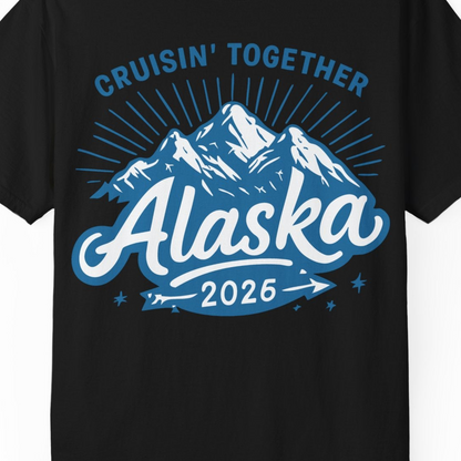 Alaska Cruise Mountains Adventure Shirt Comfort Colors T-Shirt – Black – Alaska Cruise Shirts Close Up