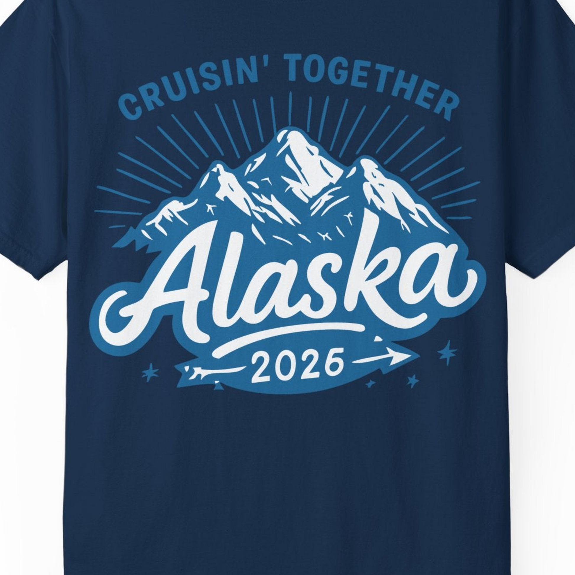Alaska Cruise Mountains Adventure Shirt Comfort Colors T-Shirt – Navy – Alaska Cruise Shirts Close Up