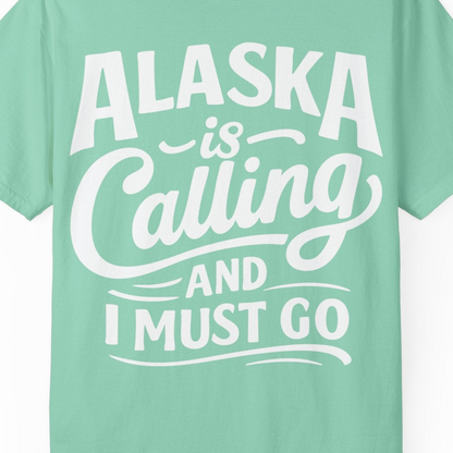 Alaska Is Calling Adventure Typography Shirt Comfort Colors T-Shirt – Island Reef – Alaska Cruise Shirts Close Up