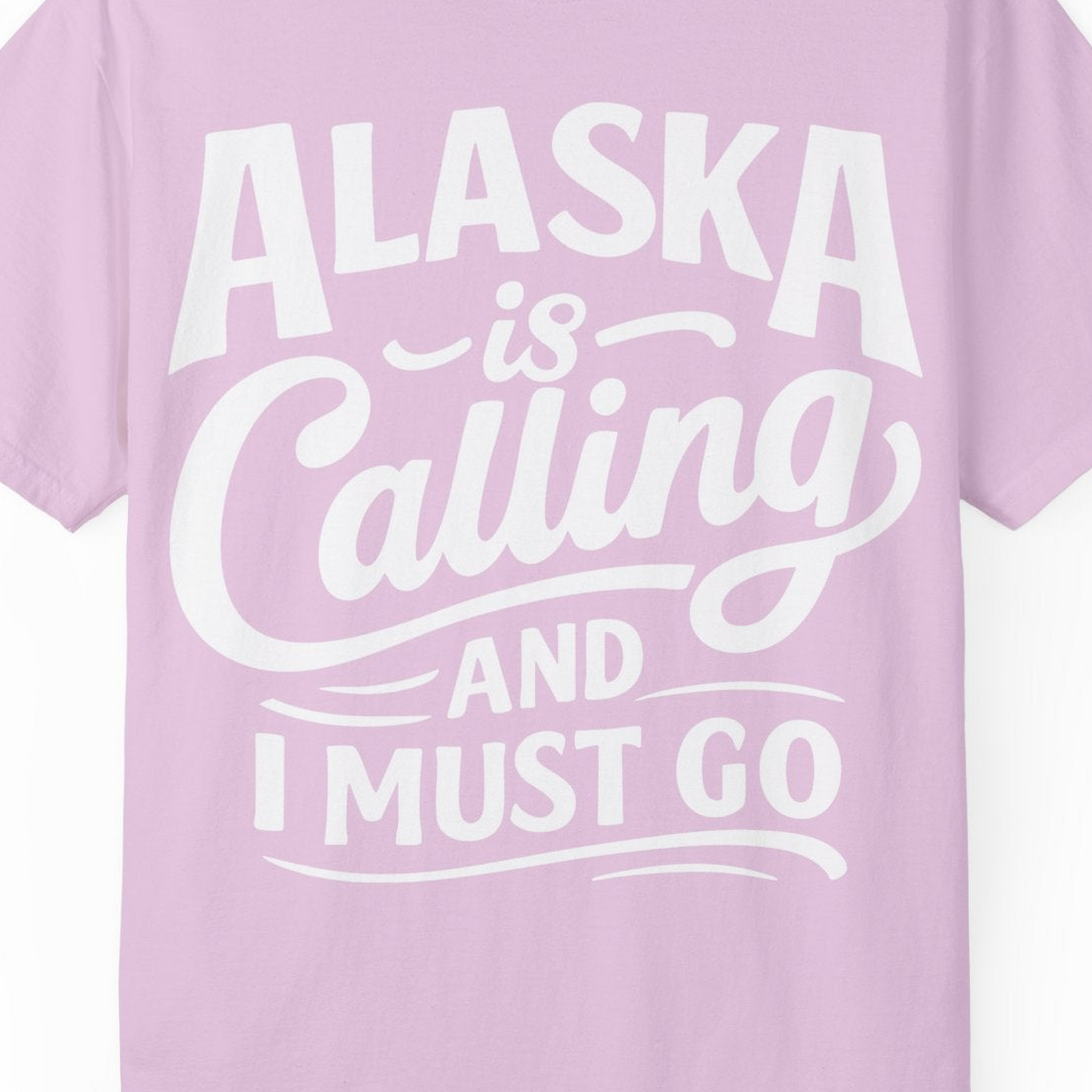 Alaska Is Calling Adventure Typography Shirt Comfort Colors T-Shirt – Orchid – Alaska Cruise Shirts Close Up