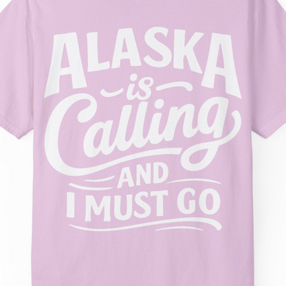 Alaska Is Calling Adventure Typography Shirt Comfort Colors T-Shirt – Orchid – Alaska Cruise Shirts Close Up
