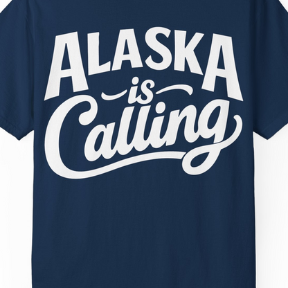 Alaska Is Calling Shirt Comfort Colors T-Shirt – Navy – Alaska Cruise Shirts Close Up