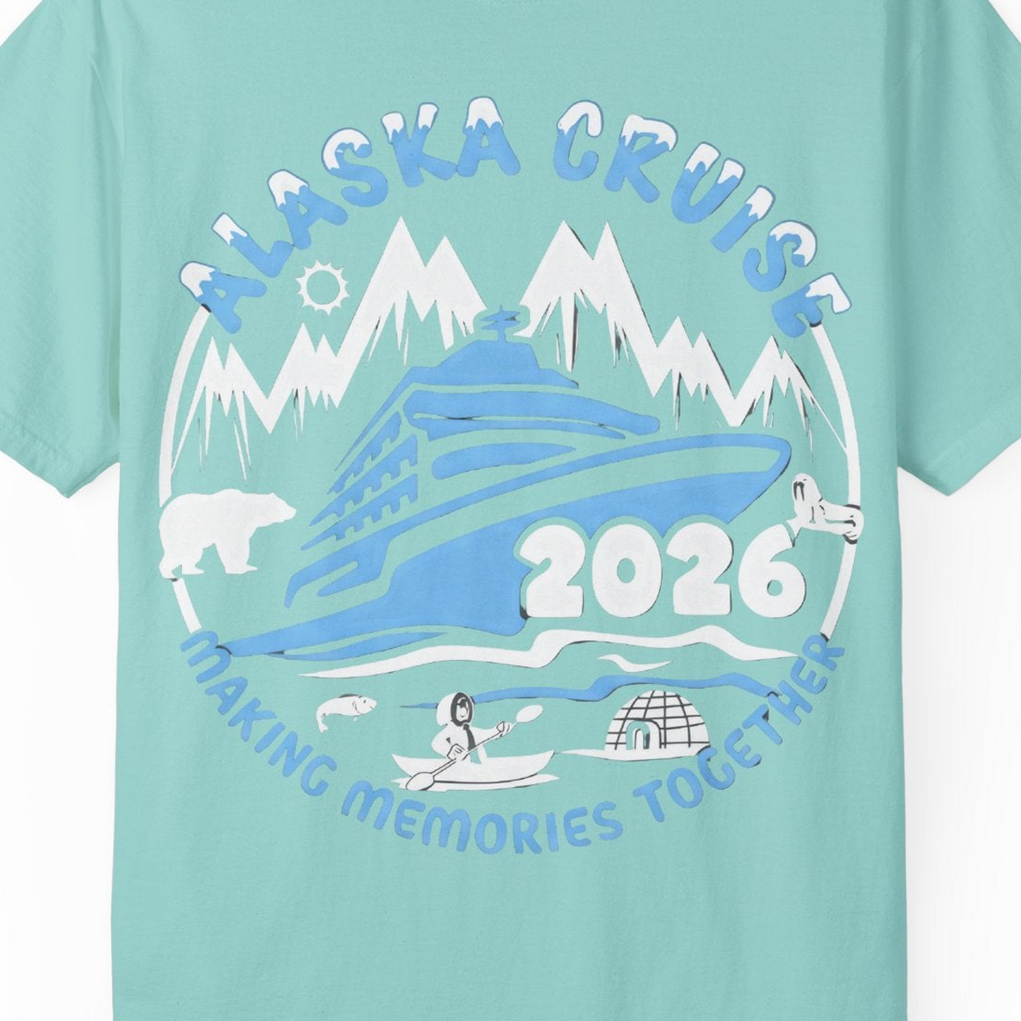 Alaska Cruise 2026 Adventure Shirt Comfort Colors T-Shirt – Chalky Mint – Alaska Cruise Shirts Close Up