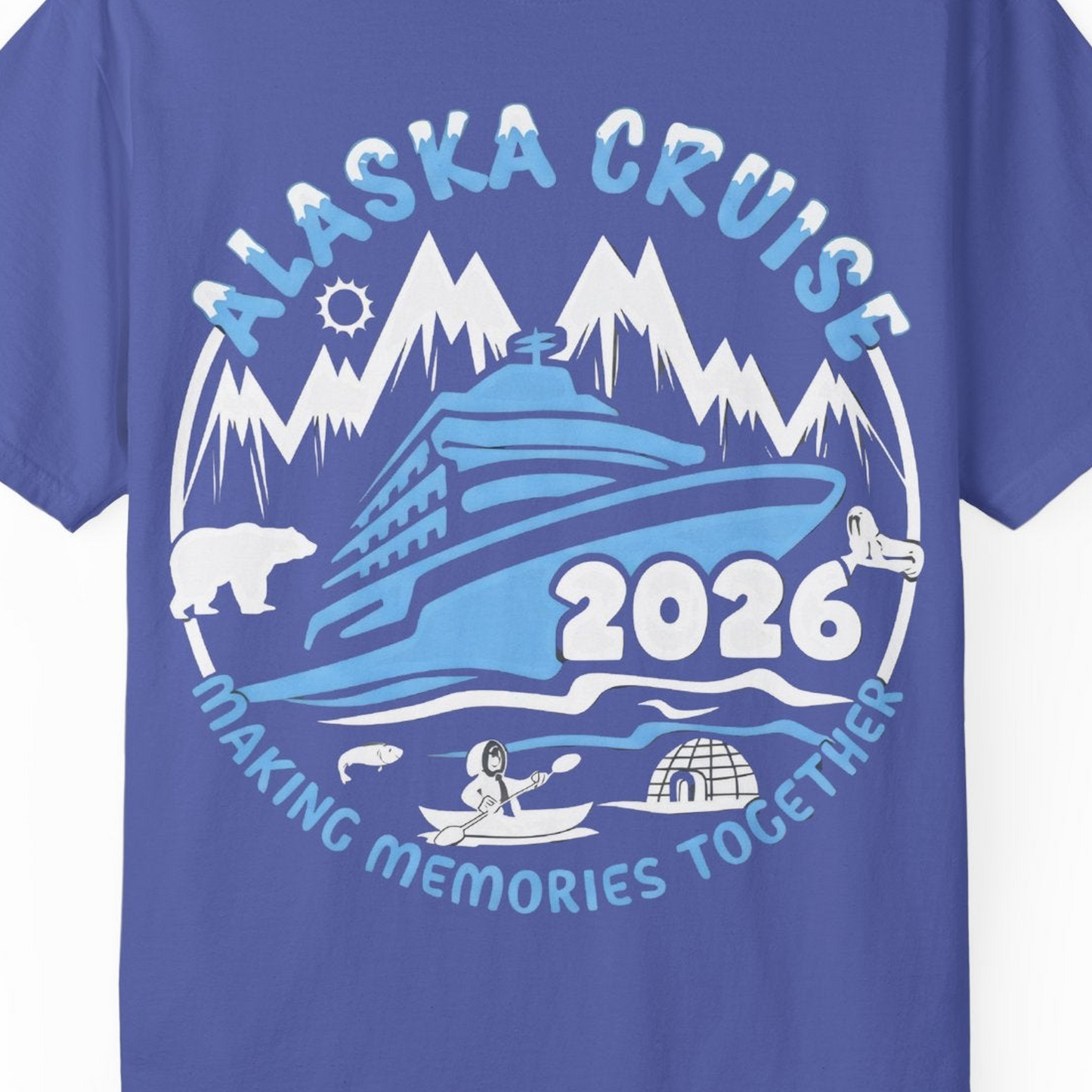 Alaska Cruise 2026 Adventure Shirt Comfort Colors T-Shirt – Periwinkle – Alaska Cruise Shirts Close Up
