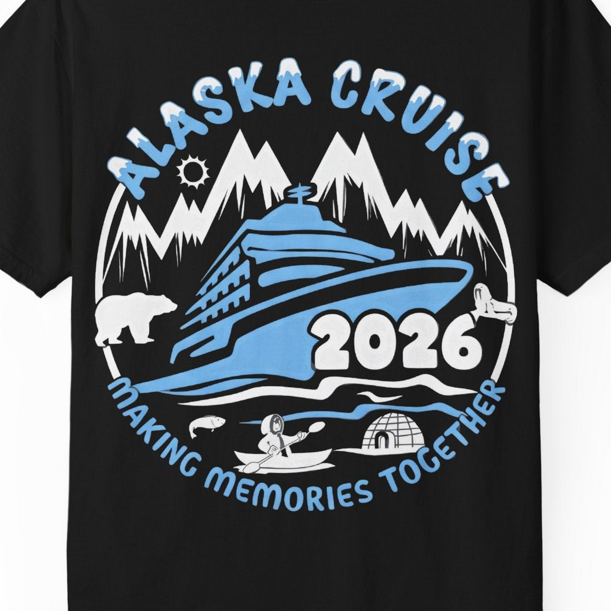 Alaska Cruise 2026 Adventure Shirt Comfort Colors T-Shirt – Black – Alaska Cruise Shirts Close Up