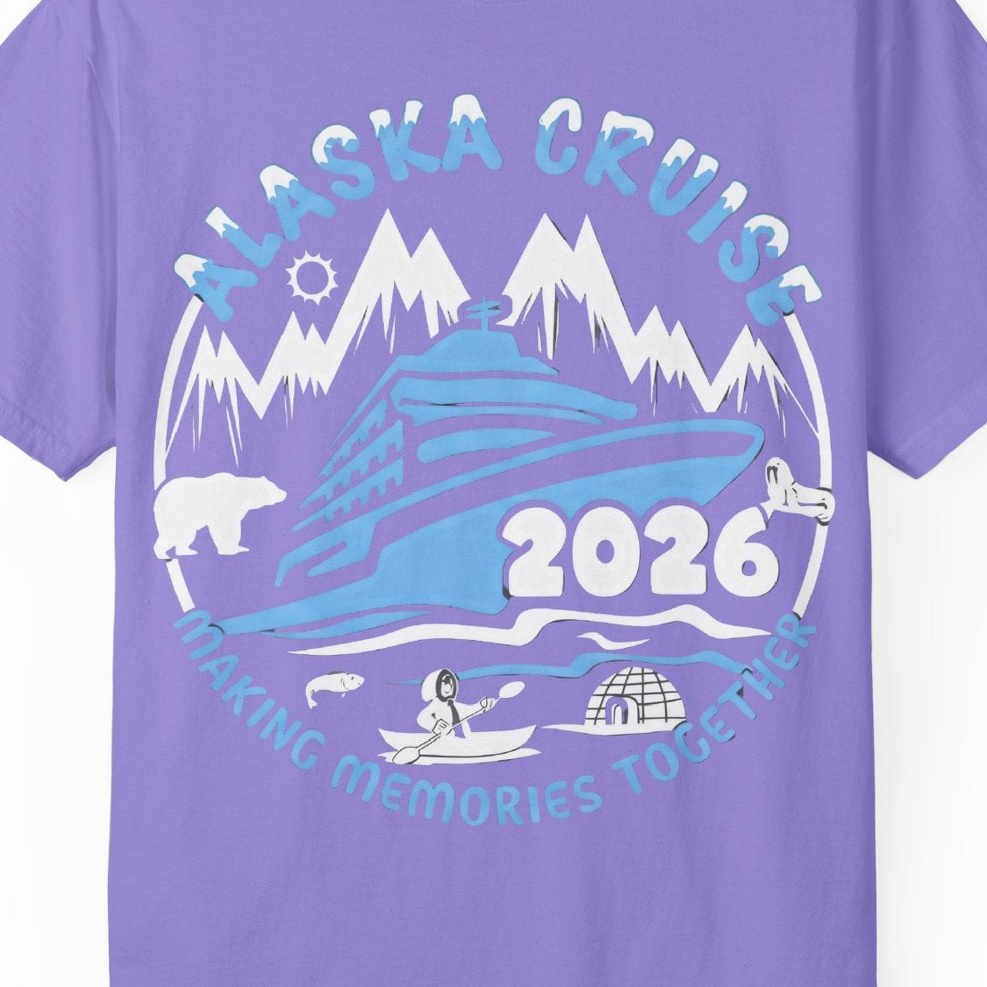 Alaska Cruise 2026 Adventure Shirt Comfort Colors T-Shirt – Violet – Alaska Cruise Shirts Close Up