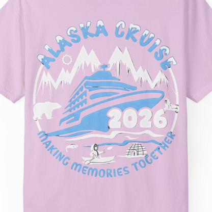 Alaska Cruise 2026 Adventure Shirt Comfort Colors T-Shirt – Orchid – Alaska Cruise Shirts Close Up
