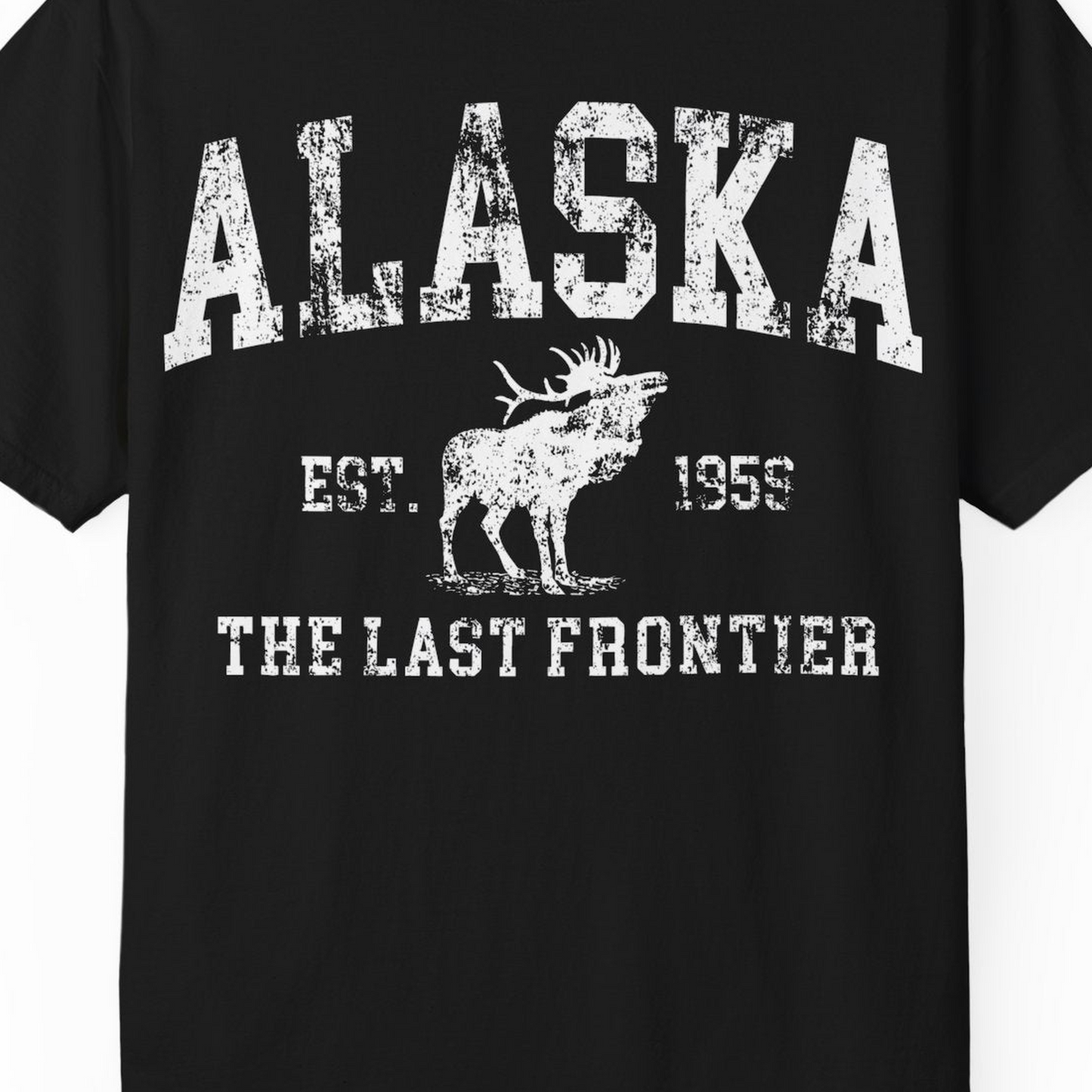 Vintage Alaska Moose Shirt Comfort Colors T-Shirt – Black – Alaska Cruise Shirts Close Up