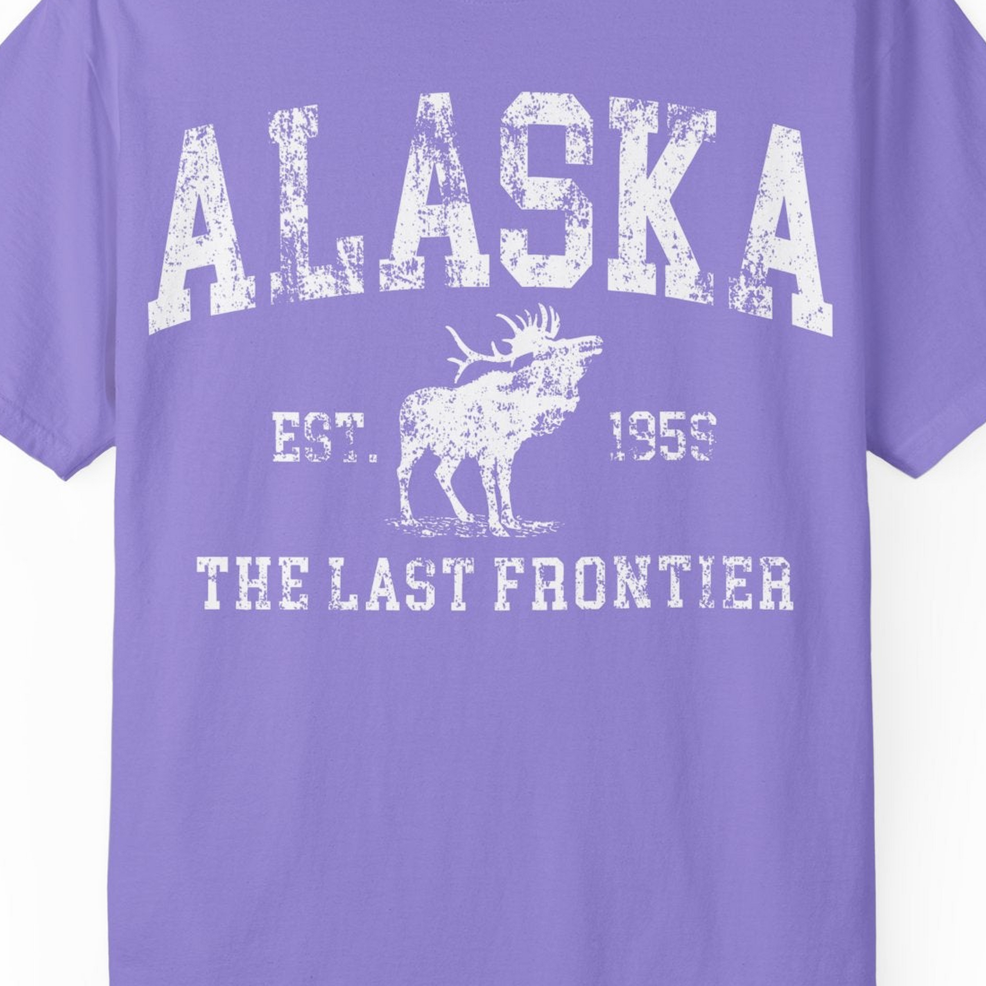 Vintage Alaska Moose Shirt Comfort Colors T-Shirt – Violet – Alaska Cruise Shirts Close Up
