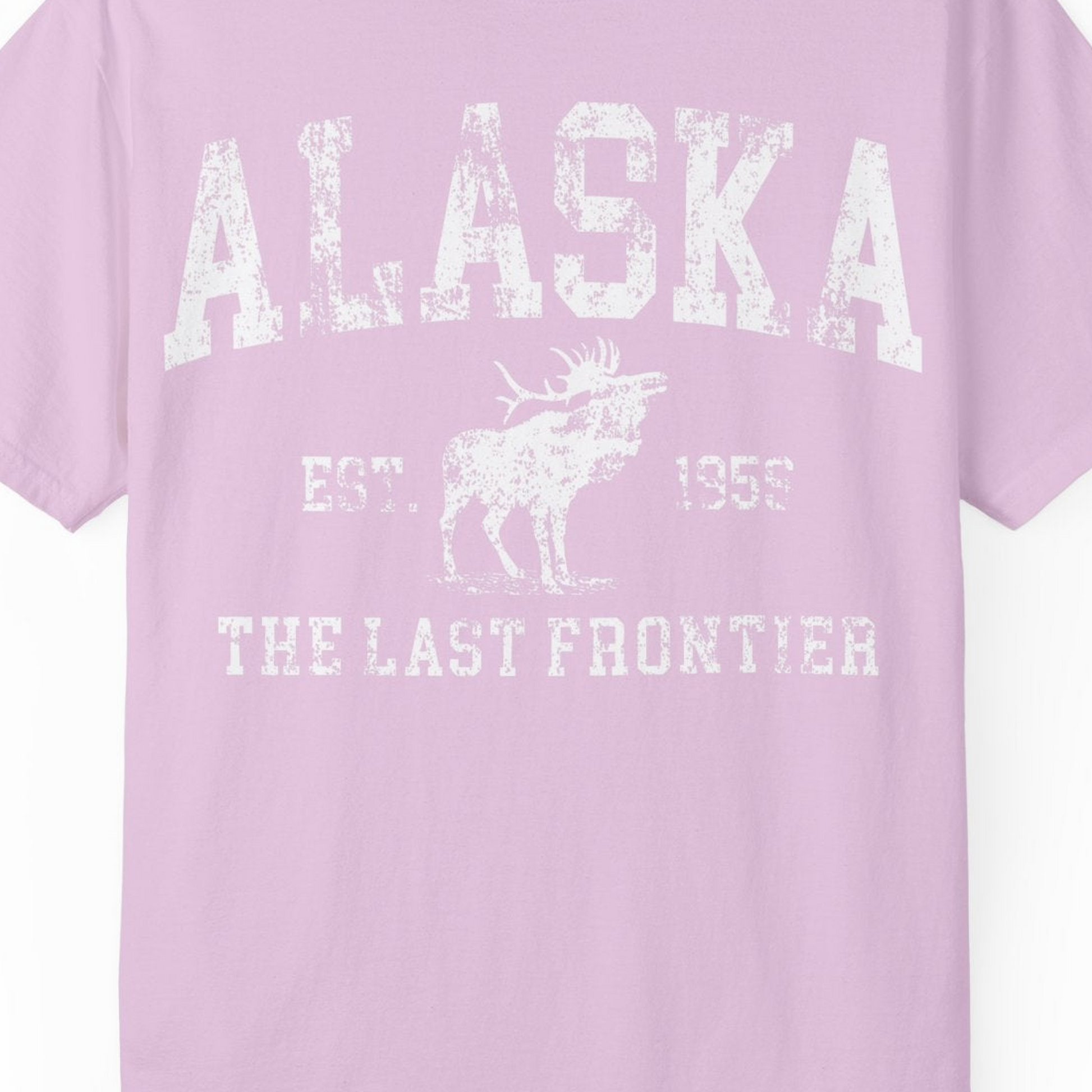Vintage Alaska Moose Shirt Comfort Colors T-Shirt – Orchid – Alaska Cruise Shirts Close Up