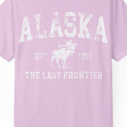 Vintage Alaska Moose Shirt Comfort Colors T-Shirt – Orchid – Alaska Cruise Shirts Close Up
