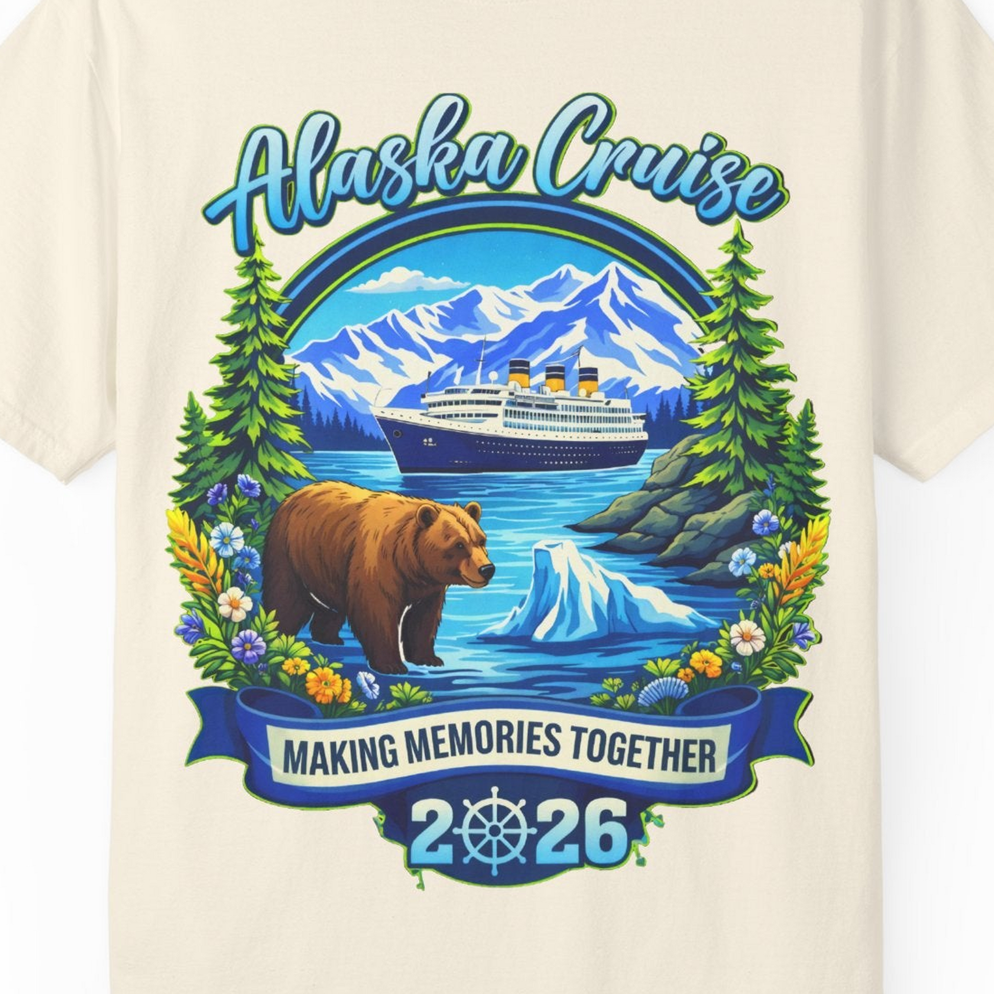 Alaska Cruise 2026 Family Shirt Comfort Colors T-Shirt – Ivory – Alaska Cruise Shirts Close Up