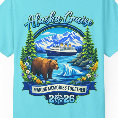 Alaska Cruise 2026 Family Shirt Comfort Colors T-Shirt – Lagoon Blue – Alaska Cruise Shirts Close Up