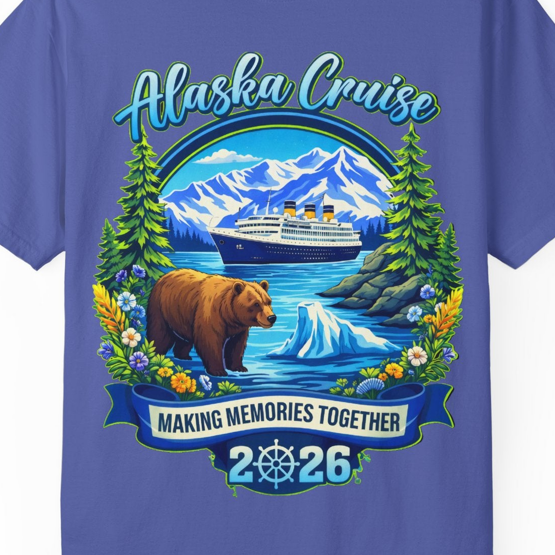 Alaska Cruise 2026 Family Shirt Comfort Colors T-Shirt – Periwinkle – Alaska Cruise Shirts Close Up