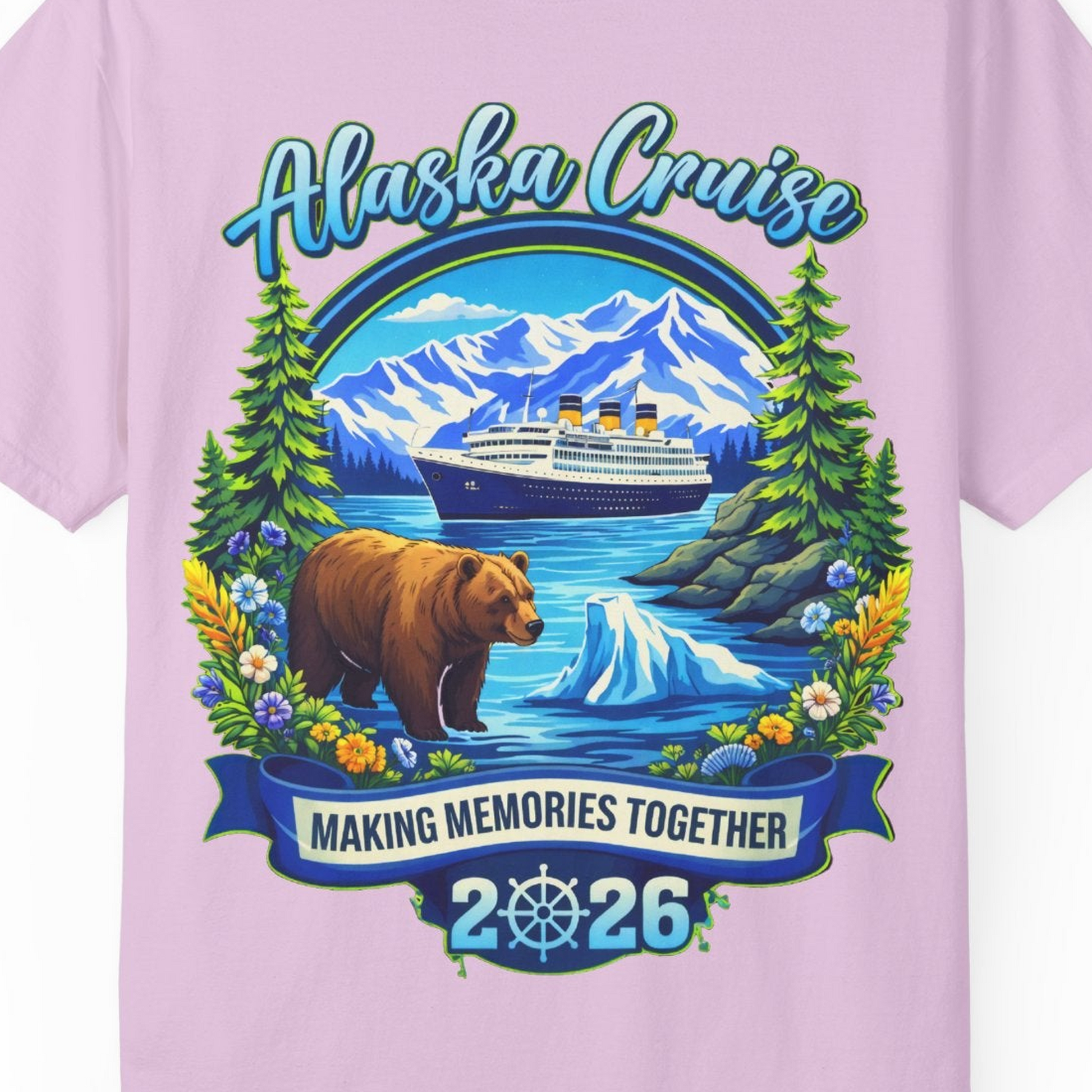 Alaska Cruise 2026 Family Shirt Comfort Colors T-Shirt – Orchid – Alaska Cruise Shirts Close Up