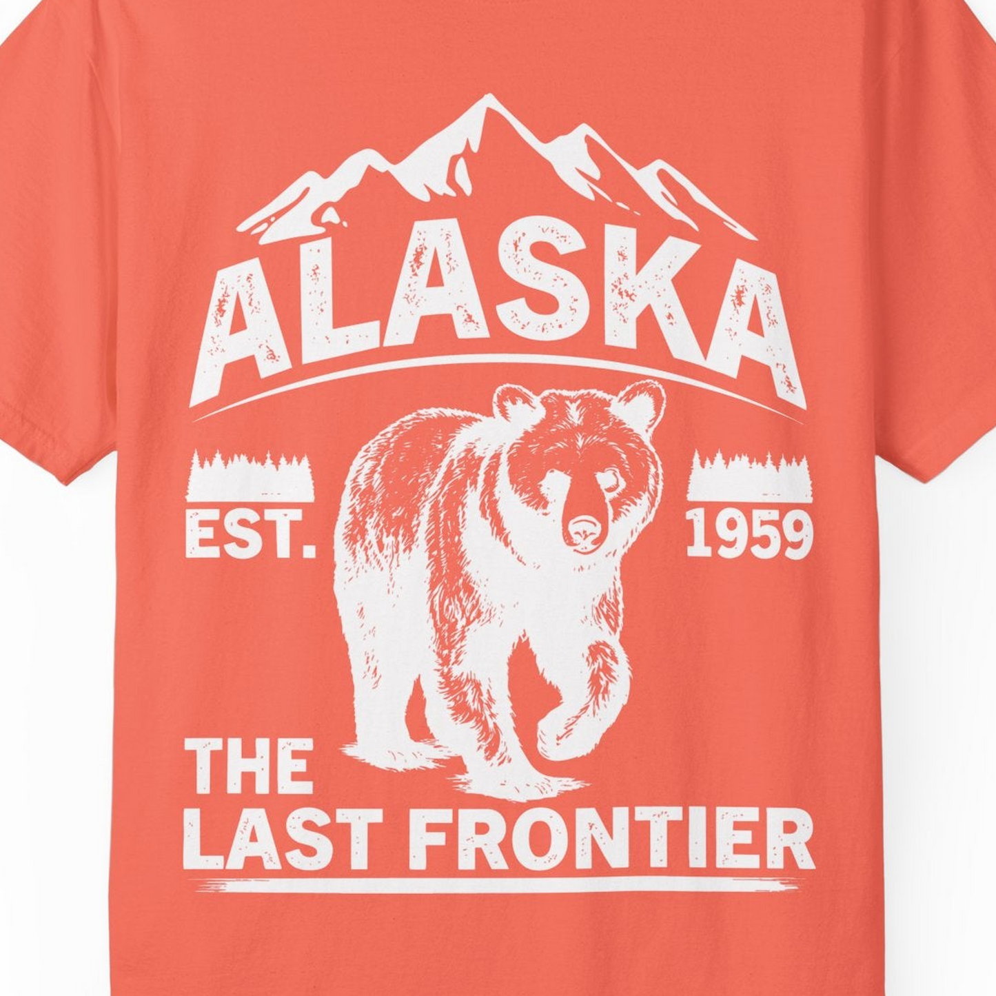 Alaska Bear Shirt Comfort Colors T-Shirt – Bright Salmon – Alaska Cruise Shirts Close Up