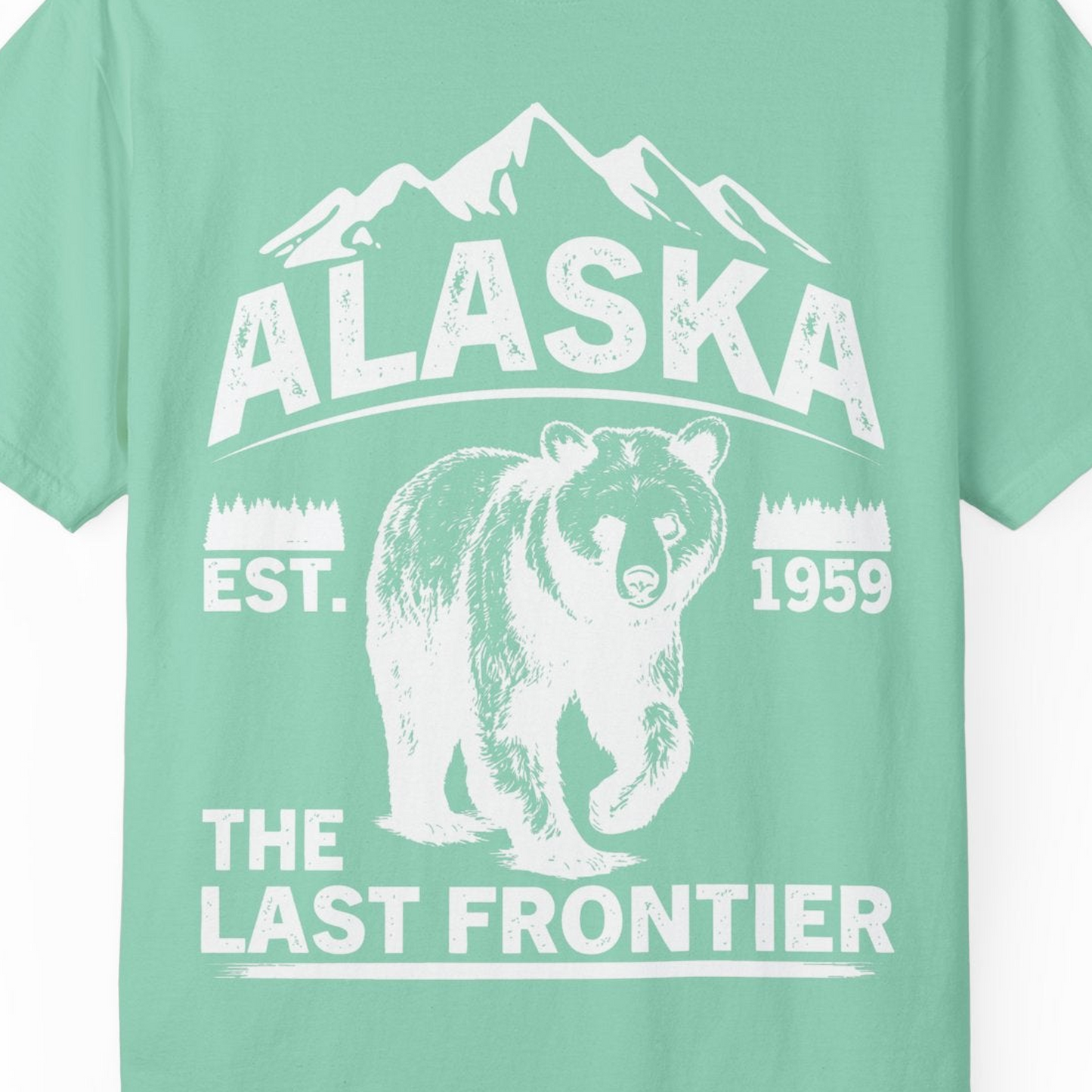 Alaska Bear Shirt Comfort Colors T-Shirt – Island Reef – Alaska Cruise Shirts Close Up