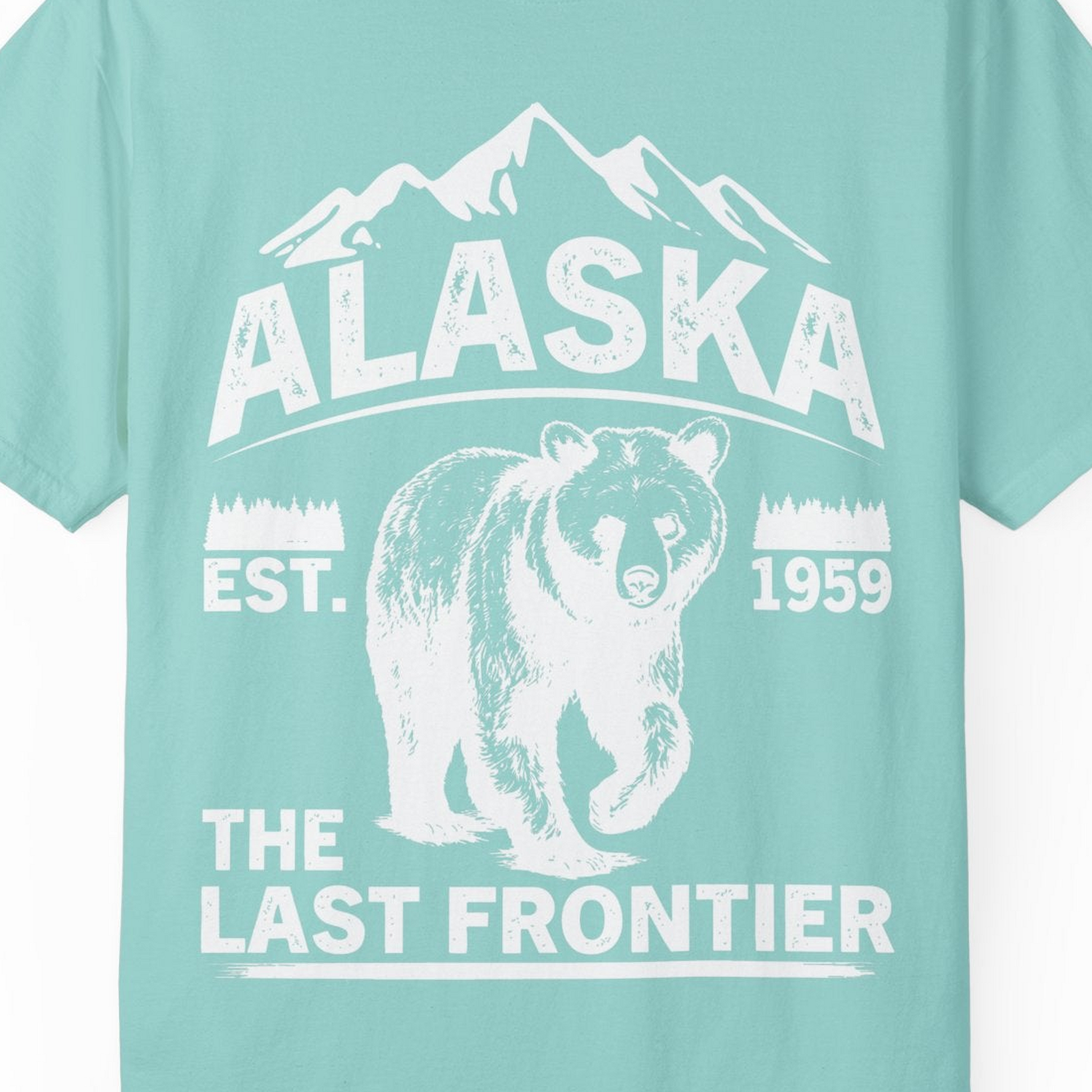 Alaska Bear Shirt Comfort Colors T-Shirt – Chalky Mint – Alaska Cruise Shirts Close Up