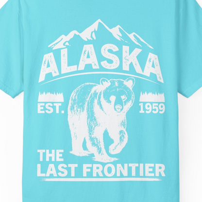Alaska Bear Shirt Comfort Colors T-Shirt – Lagoon Blue – Alaska Cruise Shirts Close Up