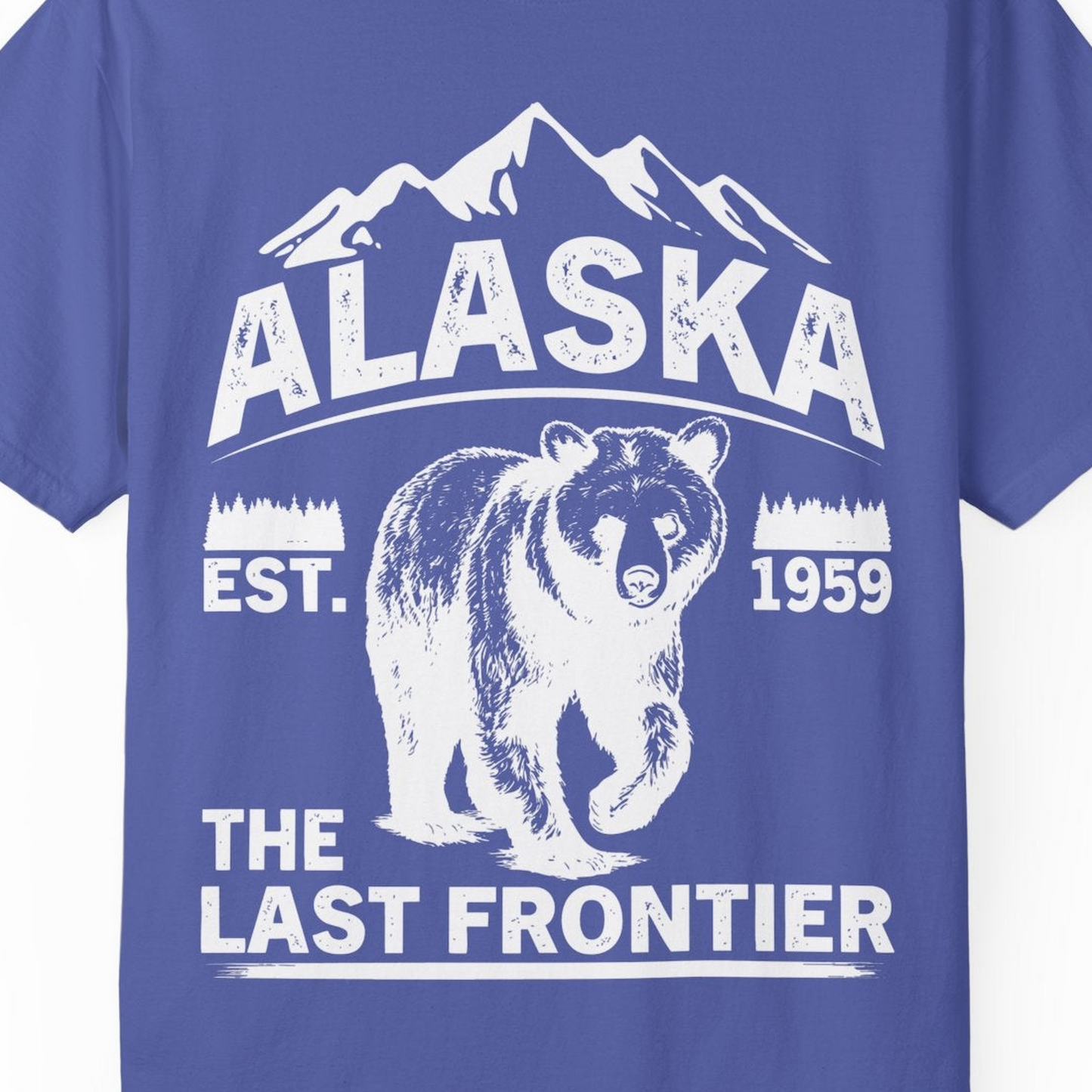 Alaska Bear Shirt Comfort Colors T-Shirt – Periwinkle – Alaska Cruise Shirts Close Up
