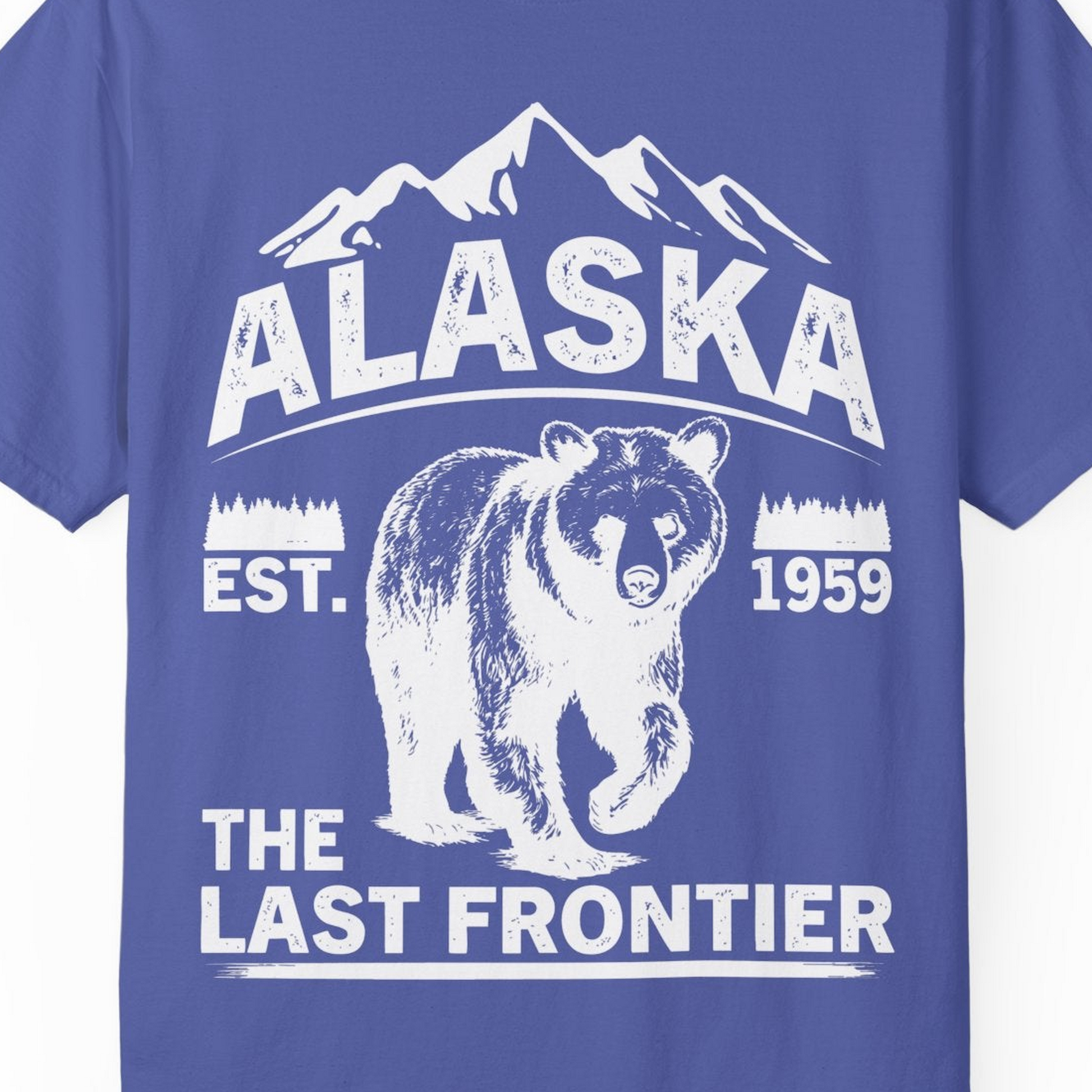 Alaska Bear Shirt Comfort Colors T-Shirt – Periwinkle – Alaska Cruise Shirts Close Up