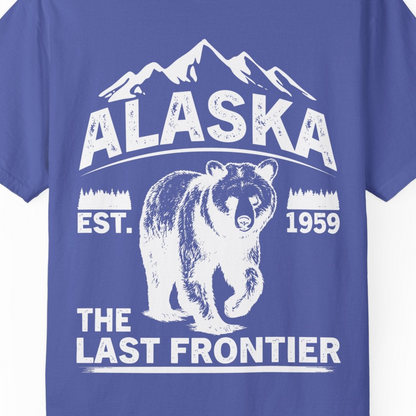 Alaska Bear Shirt Comfort Colors T-Shirt – Periwinkle – Alaska Cruise Shirts Close Up