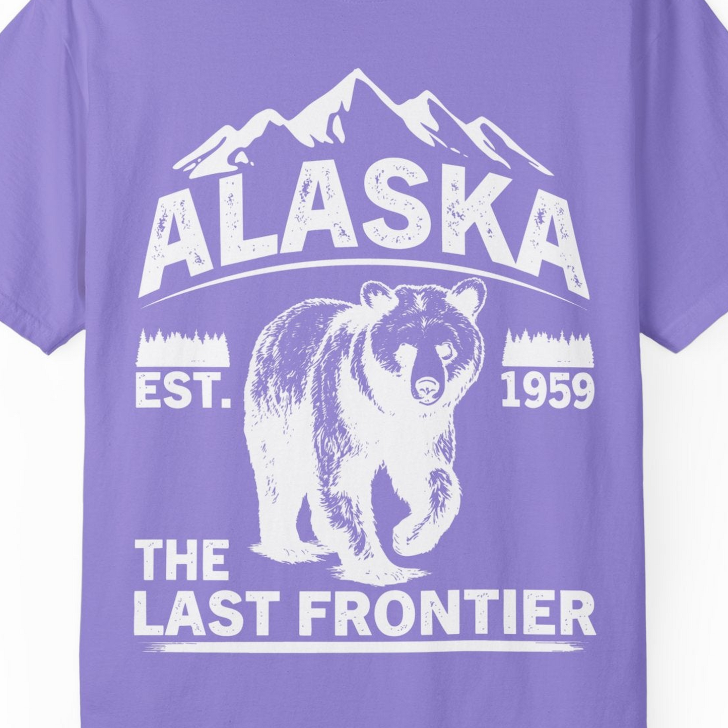 Alaska Bear Shirt Comfort Colors T-Shirt – Violet – Alaska Cruise Shirts Close Up