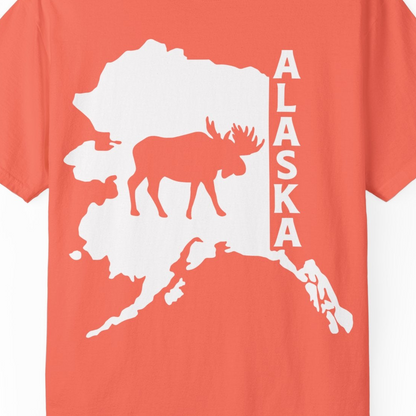 Alaska Moose Silhouette Shirt Comfort Colors T-Shirt – Bright Salmon – Alaska Cruise Shirts Close Up