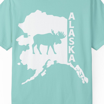 Alaska Moose Silhouette Shirt Comfort Colors T-Shirt – Chalky Mint – Alaska Cruise Shirts Close Up