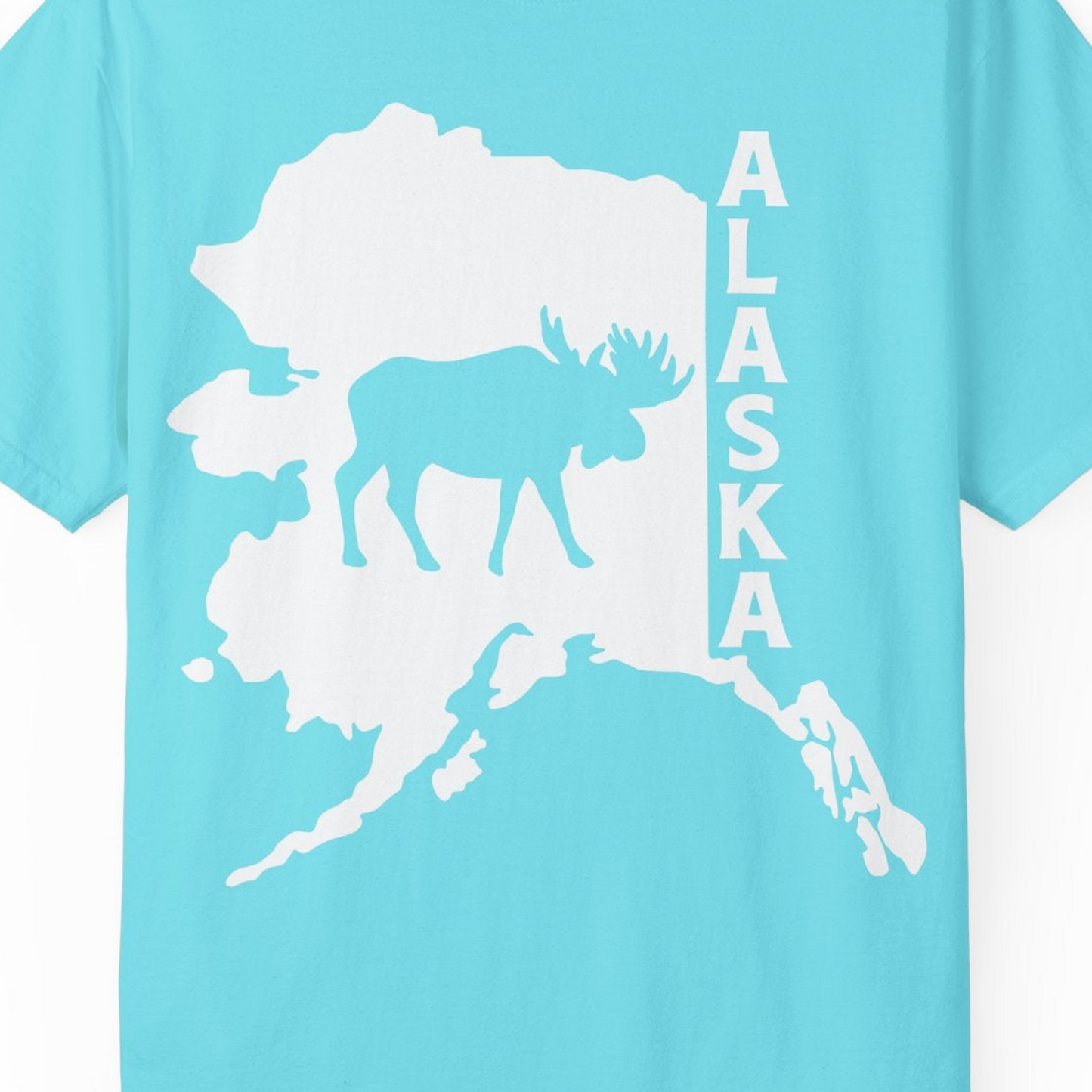 Alaska Moose Silhouette Shirt Comfort Colors T-Shirt – Lagoon Blue – Alaska Cruise Shirts Close Up