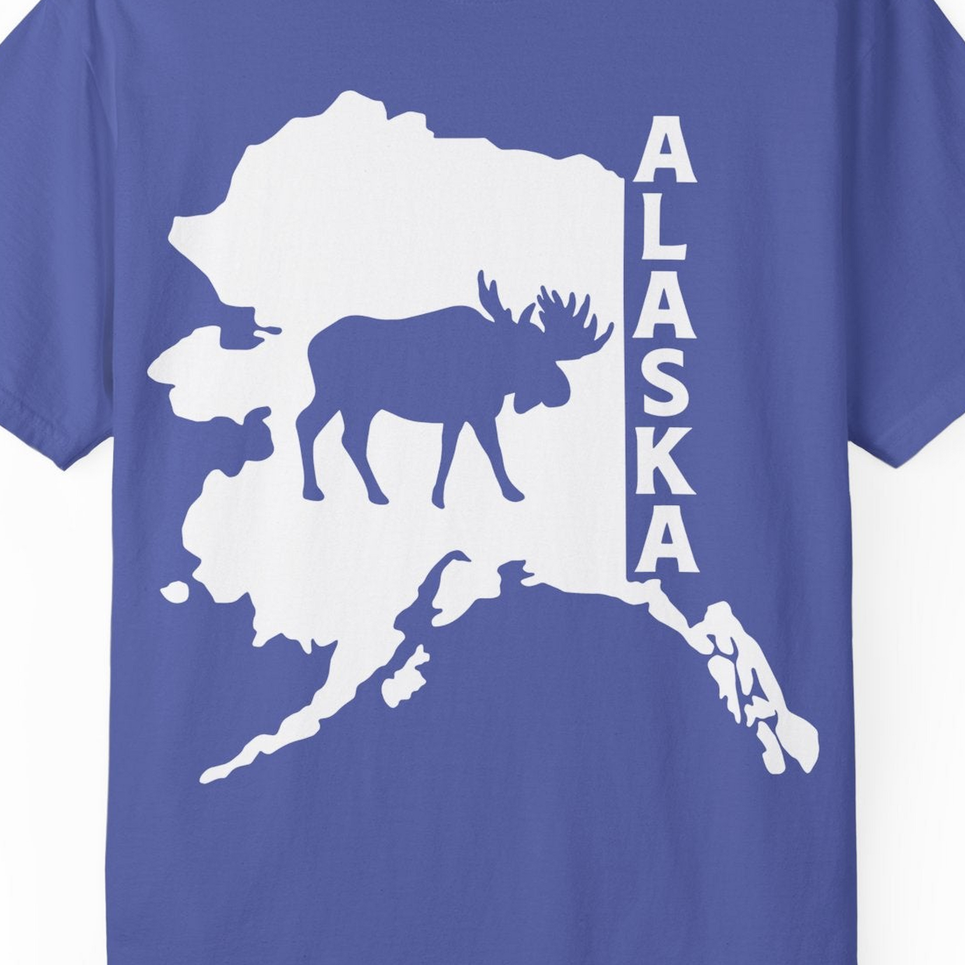 Alaska Moose Silhouette Shirt Comfort Colors T-Shirt – Periwinkle – Alaska Cruise Shirts Close Up