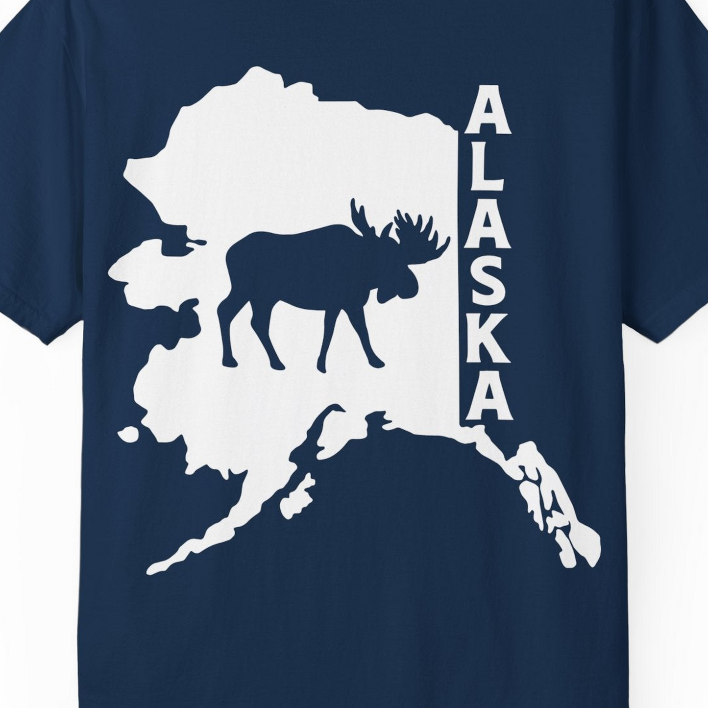 Alaska Moose Silhouette Shirt Comfort Colors T-Shirt – Navy – Alaska Cruise Shirts Close Up