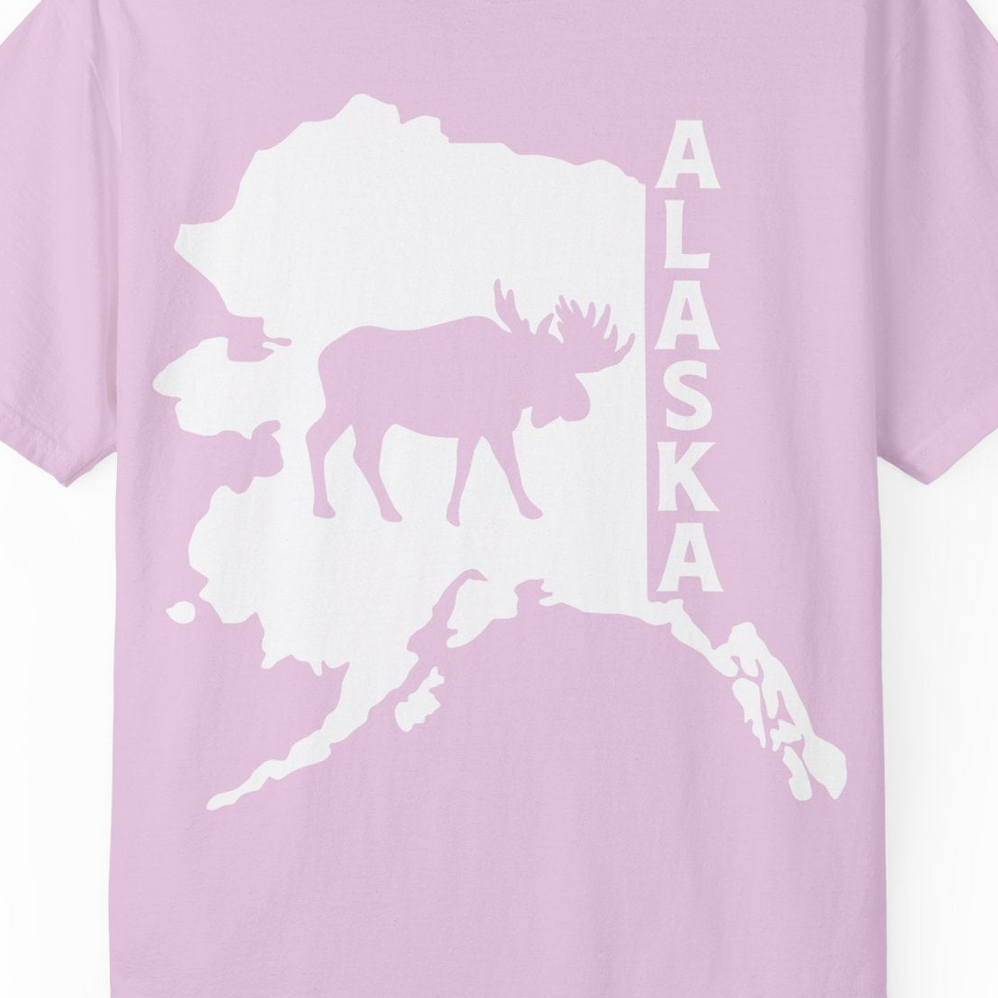 Alaska Moose Silhouette Shirt Comfort Colors T-Shirt – Orchid – Alaska Cruise Shirts Close Up