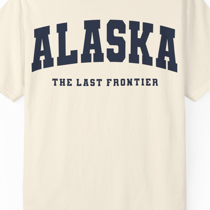 Alaska The Last Frontier Bold Collegiate Vintage State Pride Shirt — Comfort Comfort Colors T-Shirt – Ivory – Alaska Cruise Shirts Close Up