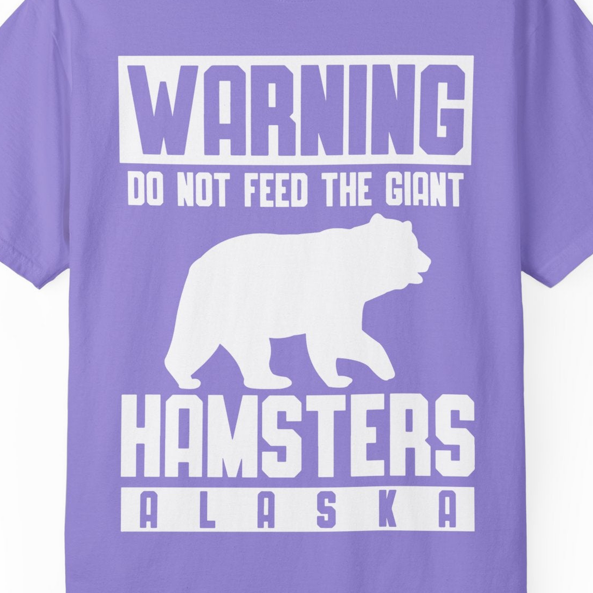 Funny Alaska Bear Giant Hamster Warning Sign Shirt for Travelers — Comfort Comfort Colors T-Shirt – Violet – Alaska Cruise Shirts Close Up