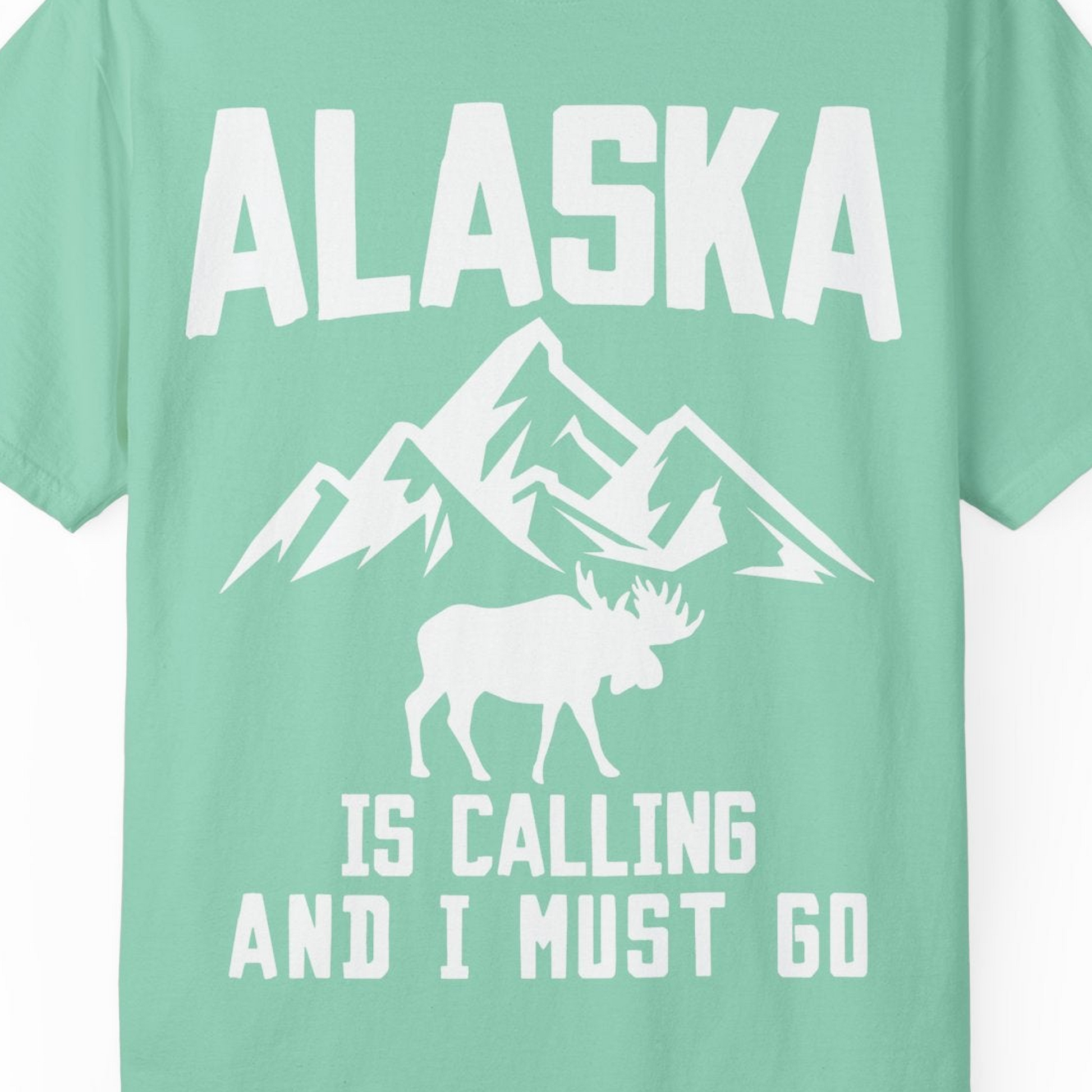 Alaska Is Calling Moose Mountains Adventure Silhouette Nature Shirt — Comfort Comfort Colors T-Shirt – Island Reef – Alaska Cruise Shirts Close Up