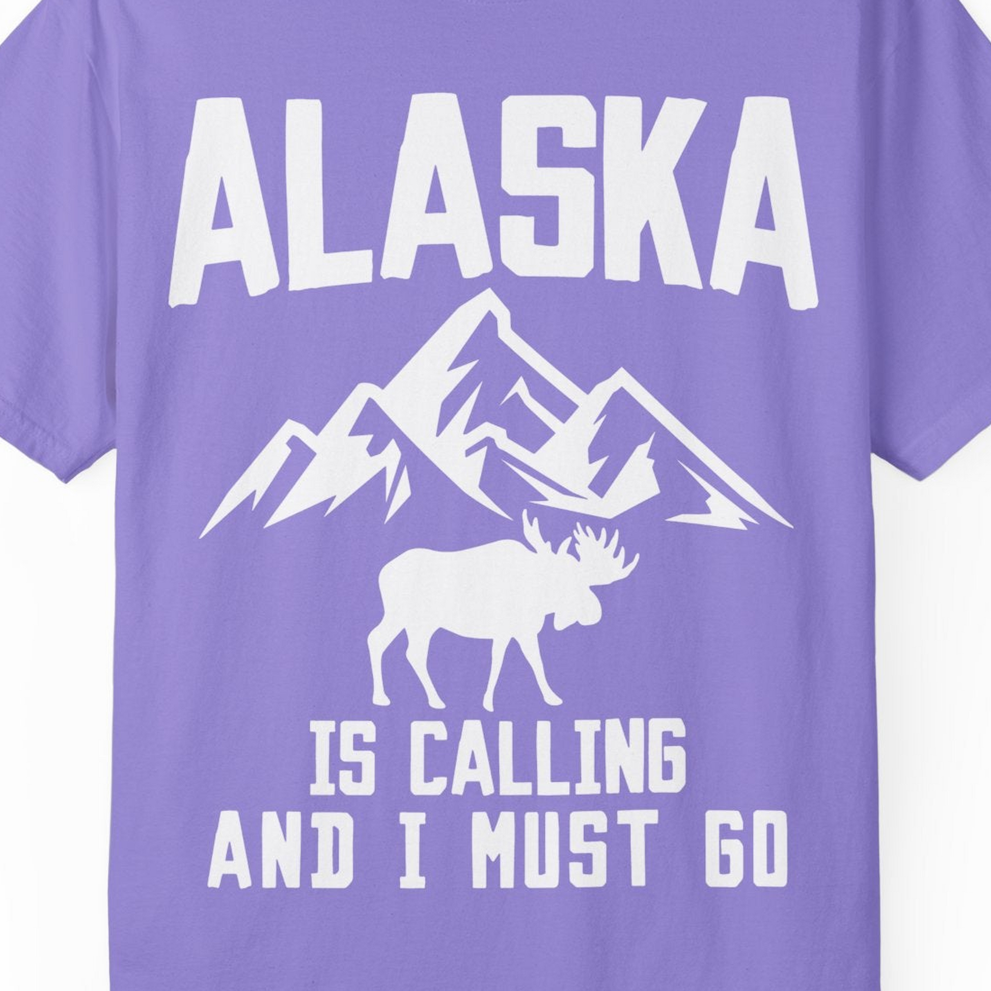 Alaska Is Calling Moose Mountains Adventure Silhouette Nature Shirt — Comfort Comfort Colors T-Shirt – Violet – Alaska Cruise Shirts Close Up