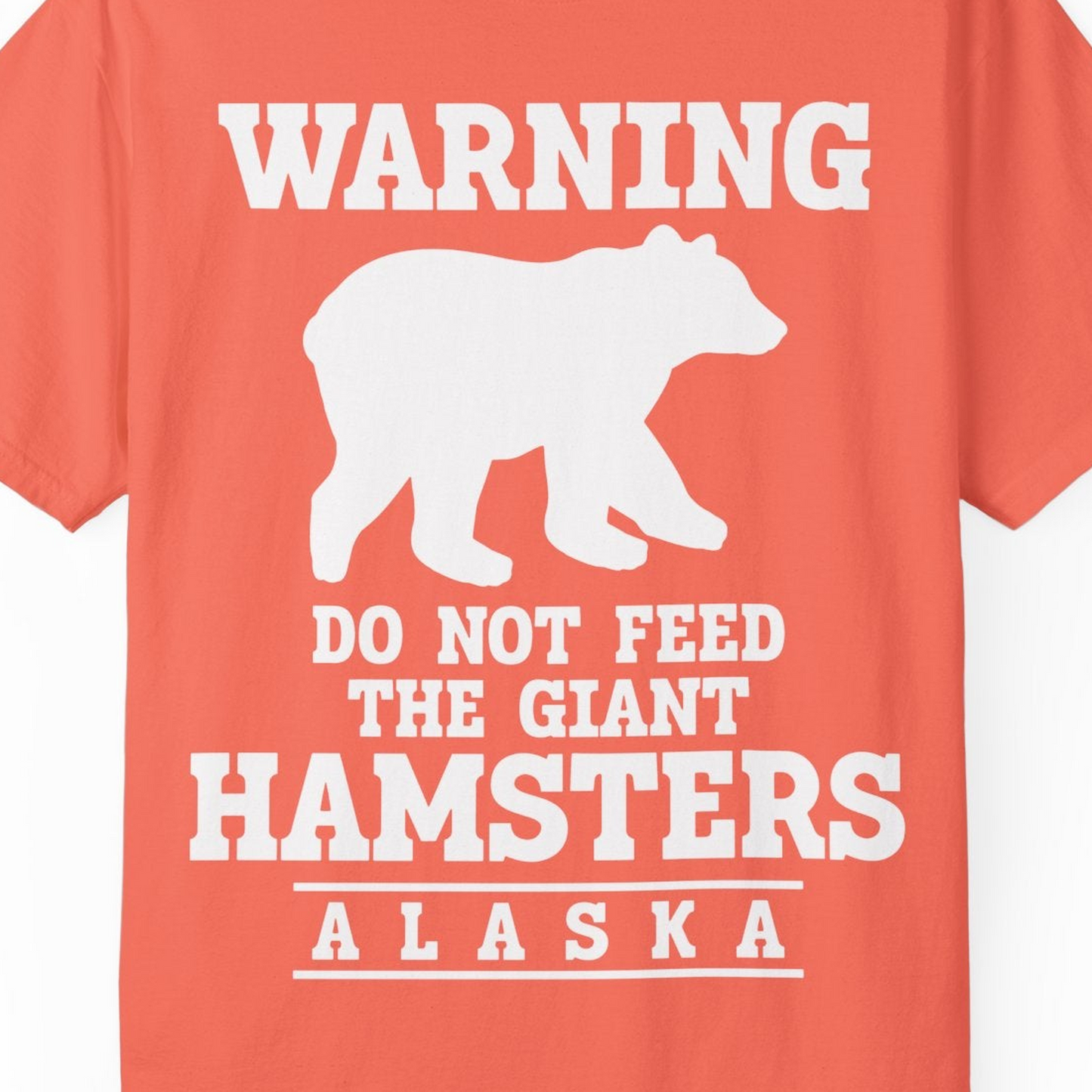 Funny Alaska Bear Warning Shirt Comfort Colors T-Shirt – Bright Salmon – Alaska Cruise Shirts Close Up