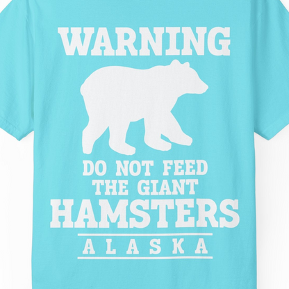 Funny Alaska Bear Warning Shirt Comfort Colors T-Shirt – Lagoon Blue – Alaska Cruise Shirts Close Up