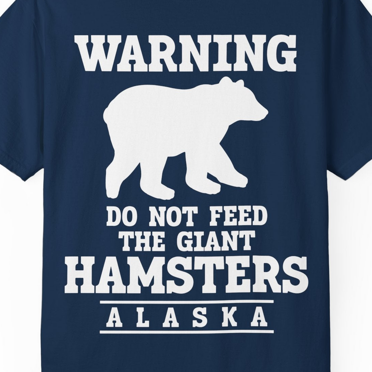 Funny Alaska Bear Warning Shirt Comfort Colors T-Shirt – Navy – Alaska Cruise Shirts Close Up