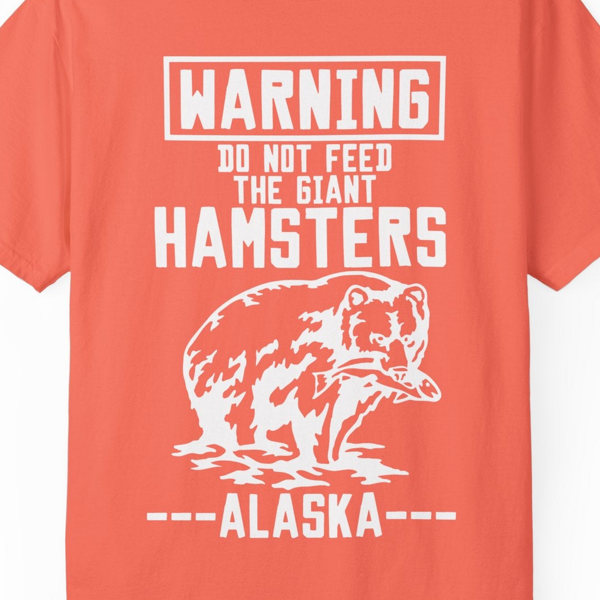 Funny Alaska Bear Warning Sign Shirt Comfort Colors T-Shirt – Bright Salmon – Alaska Cruise Shirts Close Up