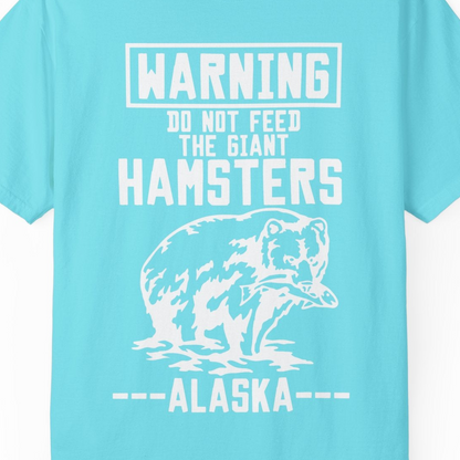 Funny Alaska Bear Warning Sign Shirt Comfort Colors T-Shirt – Lagoon Blue – Alaska Cruise Shirts Close Up