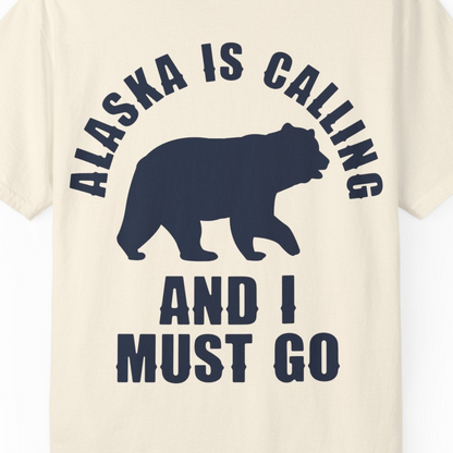 Alaska Is Calling Bear Silhouette Adventure Shirt Comfort Colors T-Shirt – Ivory – Alaska Cruise Shirts Close Up