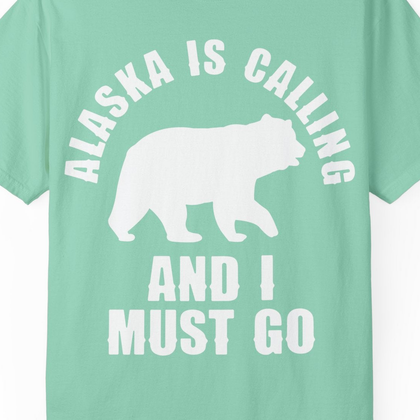 Alaska Is Calling Bear Silhouette Adventure Shirt Comfort Colors T-Shirt – Island Reef – Alaska Cruise Shirts Close Up