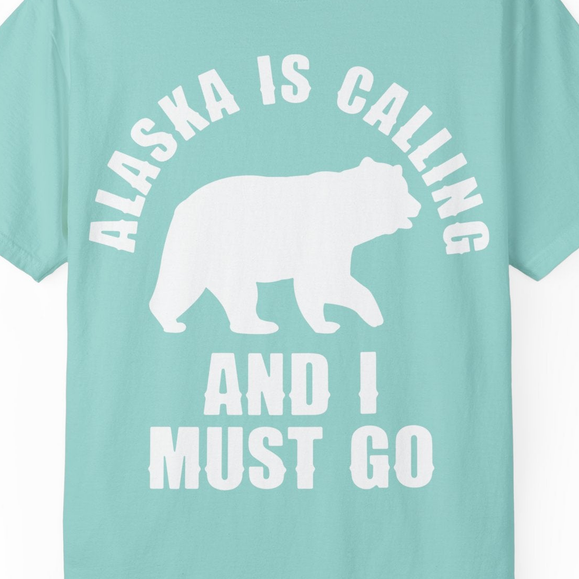Alaska Is Calling Bear Silhouette Adventure Shirt Comfort Colors T-Shirt – Chalky Mint – Alaska Cruise Shirts Close Up