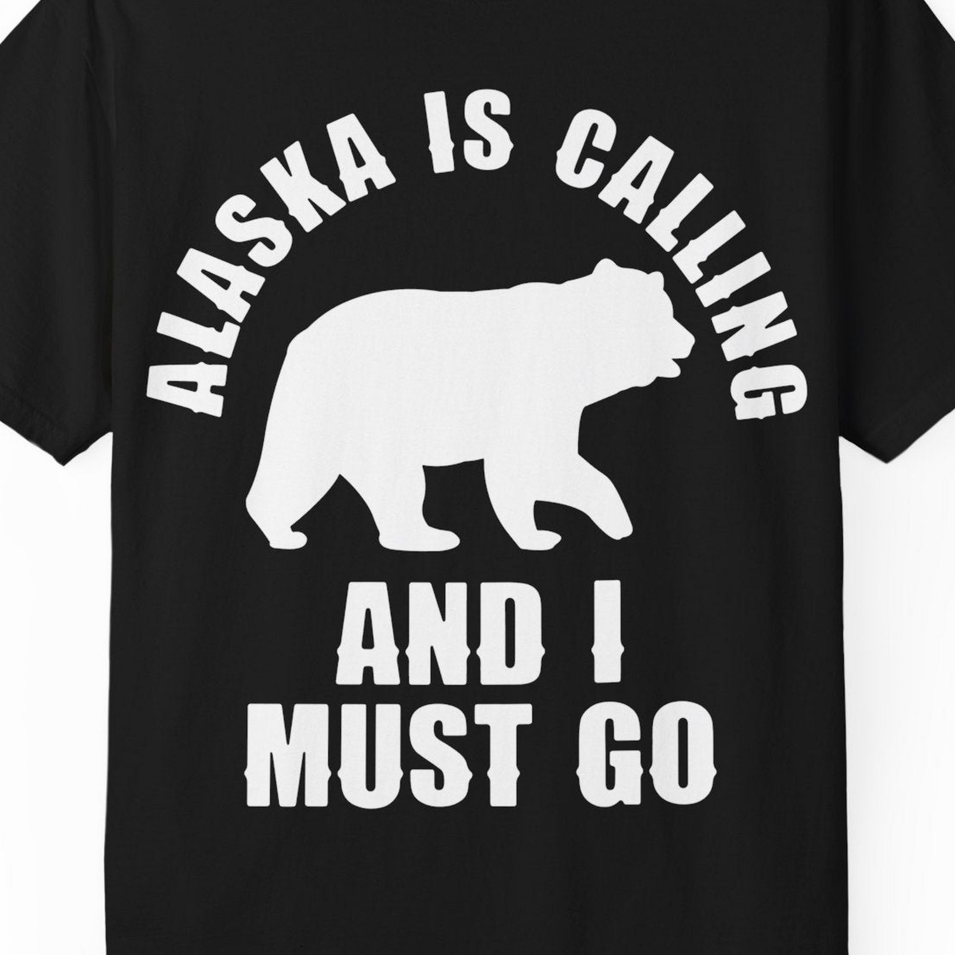 Alaska Is Calling Bear Silhouette Adventure Shirt Comfort Colors T-Shirt – Black – Alaska Cruise Shirts Close Up