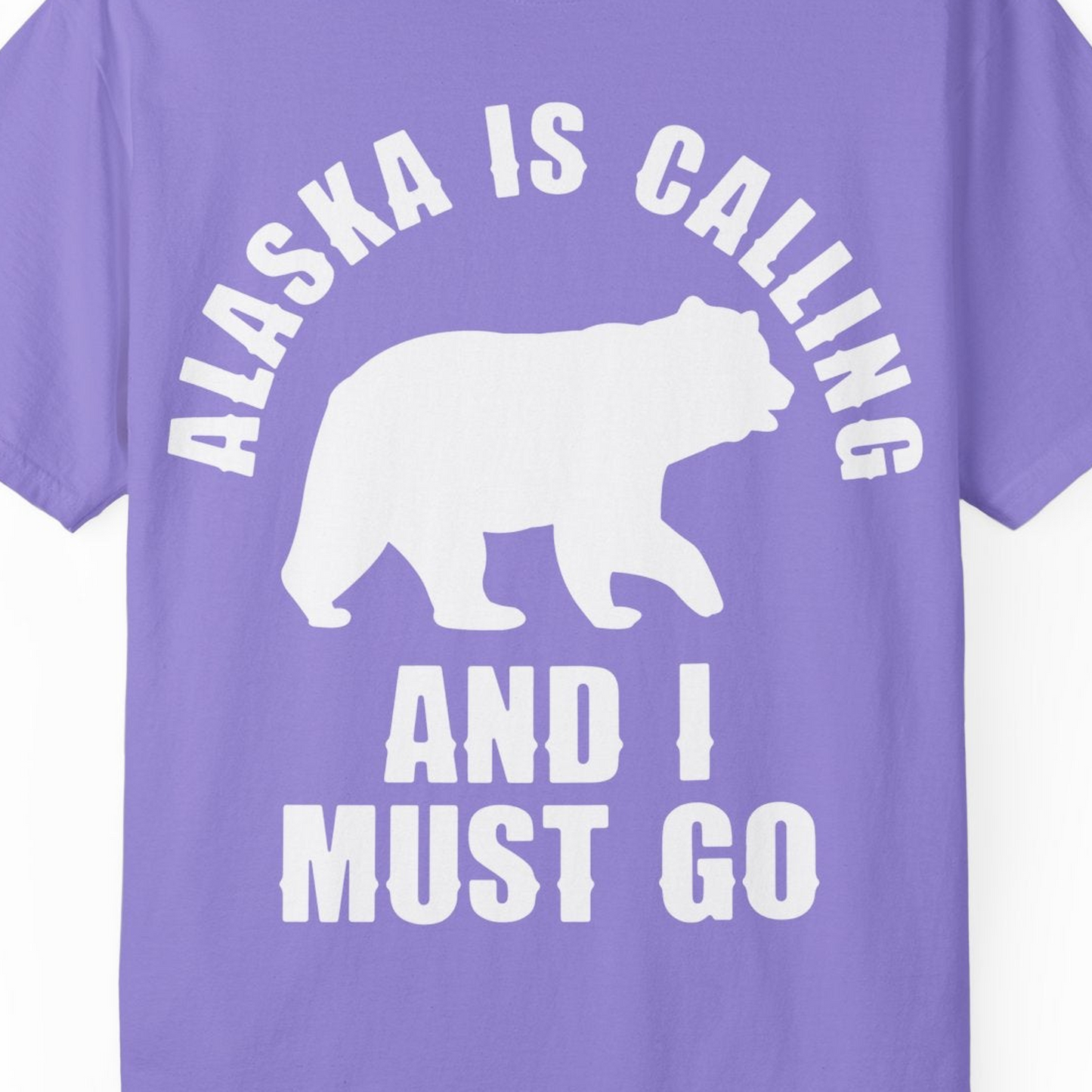 Alaska Is Calling Bear Silhouette Adventure Shirt Comfort Colors T-Shirt – Violet – Alaska Cruise Shirts Close Up