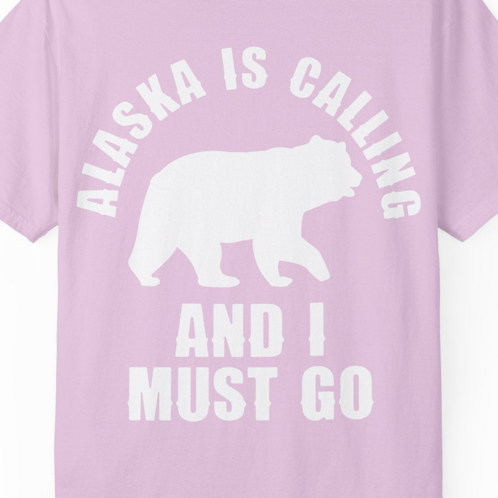 Alaska Is Calling Bear Silhouette Adventure Shirt Comfort Colors T-Shirt – Orchid – Alaska Cruise Shirts Close Up