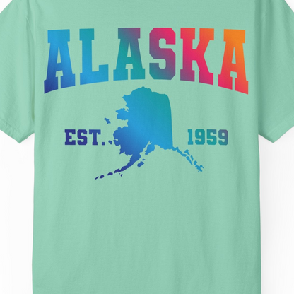 Retro Alaska Est 1959 Shirt Comfort Colors T-Shirt – Island Reef – Alaska Cruise Shirts Close Up